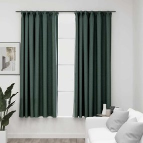 Tende Oscuranti Con Ganci Effetto Lino 2 Pz Verdi 140x175 Cm /