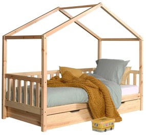 Letto per bambini in legno di pino con letto estraibile e contenitore in colore naturale 90x200 cm DALLAS - Vipack