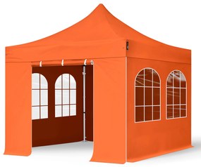 TOOLPORT 3x3m gazebo pieghevole PES con laterali (finestre), PROFESSIONAL alluminio, arancione - (600140)