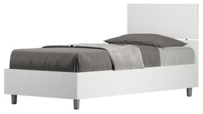 Letto singolo senza rete, con rete e contenitore 80x200 testata dritta Demas, bianco frassino / contenitore