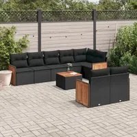 Set Divani da Giardino 9 pz con Cuscini Nero in Polyrattan 3260235