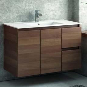 Composizione mobili bagno 100cm installazione sospesa mobile, specchio e colonna TOD-100A - KAMALU
