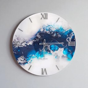 Orologio da parete in vetro temperato D60 cm con stampa Blu - MARIDRO