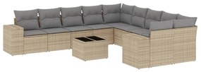 Set divani da giardino 11 pz con cuscini beige in polyrattan