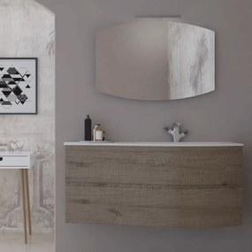 Mobile Bagno Sospeso Curvo 105 Cm Due Cassetti Specchio Con Lampada Led 100x60 Cm ED Line "Light SX"