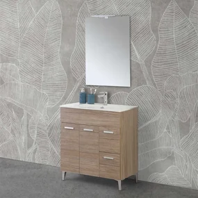 Mobile bagno a terra 80 rovere tropea con lavabo e specchio LED Martha