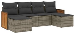 Set divano da giardino 6 pz con cuscini grigio in polyrattan