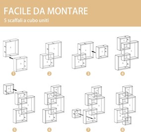 Libreria Moderna Sospesa con 5 Cubi Intrecciati 49,5x10,2x86 cm in Legno Bianco...