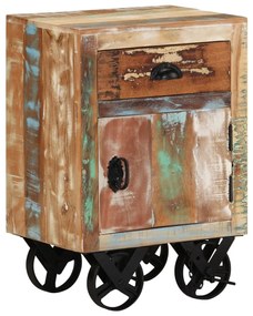 Comodino Con Ruote 40x30x57 Cm İn Legno Massello Di Recupero /