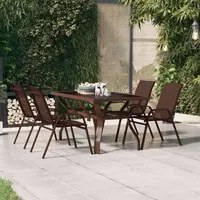 Tavolo da Giardino Marrone e Nero 140x70x70 cm Acciaio e Vetro 318772