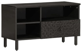 Mobile Porta Tv Nero 80x33x46 Cm İn Legno Massello Di Mango /