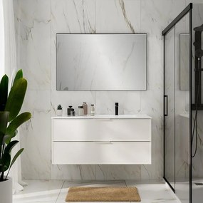 Mobile Quadra L120 H55 P45 bianco opaco laccato con lavabo in ceramica vasca DX base con 2 cassetti a chiusura ammortizzata