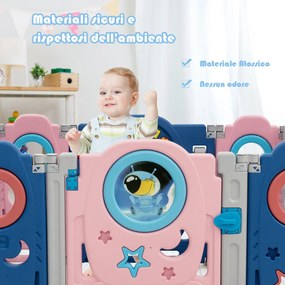 Costway Box multifunzionale con 14 pannelli e giocattoli educativi per bambini, Recinto portatile Blu e rosa