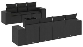 Set divani da giardino con cuscini 8 pz nero in polyrattan