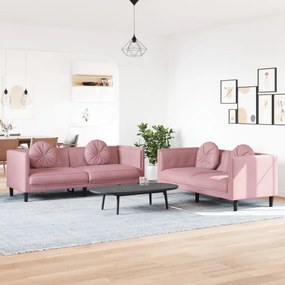 Set Di Divani 2 Pz Con Cuscini Rosa İn Velluto /