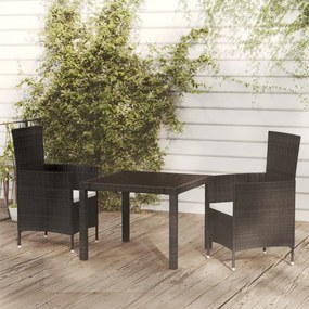 Set mobili da giardino 3 pz con cuscini in polyrattan nero