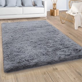 Tappeto Moderno Shaggy a pelo lungo Tinta Unita  Colore Grigio, Dimensioni cm 120x170