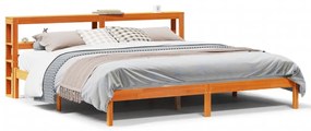 Giroletto Con Testiera Marrone Cera 200x200 Cm Massello Pino /