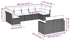 Set divano da giardino 9pz con cuscini grigio chiaro polyrattan