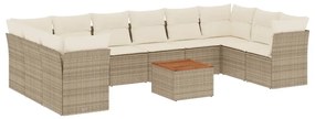 Set divani da giardino 11 pz con cuscini beige in polyrattan