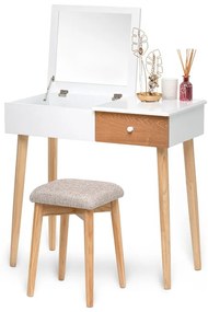 Tavolino da toilette bianco con specchio, portagioie e sgabello Beauty - Bonami Essentials