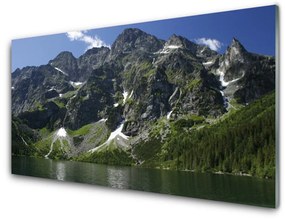 Quadro in vetro Montagne Lago Foresta Paesaggio 100x50 cm
