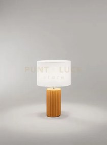Lampada tribale da tavolo arancione paralume in tessuto bianco atta...