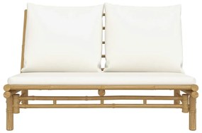 Panca da giardino con cuscini bianco crema in bambù