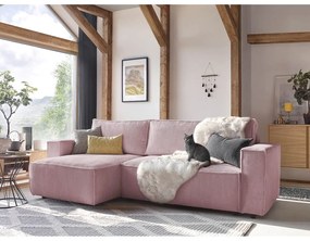 Divano letto in velluto a coste rosa chiaro divano ad angolo variabile Nihad - Bobochic Paris