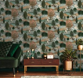 Carta da parati Tundra arancio-verde, 53 cm x 10.05 m
