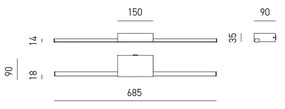 Applique Moderna One Alluminio Nero Led 12W Luce Calda 150Cm