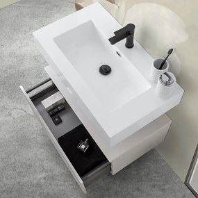 Mobile bagno sospeso 80 cm grigio perla con lavabo e specchio LED   Iside