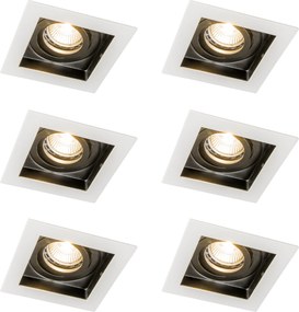 Set di 6 faretti da incasso moderni bianchi con nero regolabili - Carree