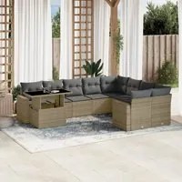 Set Divano da Giardino 10 pz con Cuscini Beige in Polyrattan 3267509