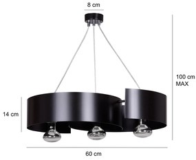 Lampadario Moderno 3 Luci Houyi In Acciao Nero E Cromo