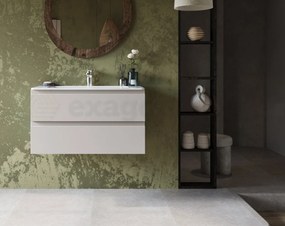 Mobile bagno  grigio caldo 90x45 Pesaro sospeso a due cassetti con lavabo in ceramica