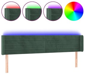 Testiera a led verde scuro 203x16x78/88 cm in velluto