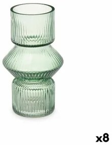 Vaso Righe Verde Cristallo 9,5 x 16,5 x 9,5 cm (8 Unità)