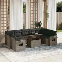 Set Divano da Giardino 10 pz con Cuscini Grigio in Polyrattan 3268110