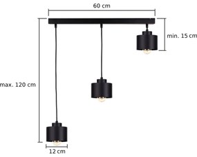 Lampadario a sospensione con filo SIMPLY BLACK 3xE27/60W/230V