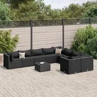 Set Divani da Giardino 10pz con Cuscini in Polyrattan Nero 3308323