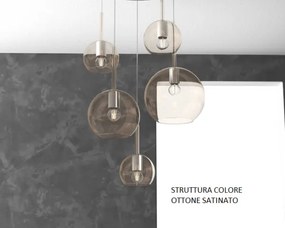 Sosp. ottone sat. rettangolare 5 luci vetri (1 grande+1 medio+3 pic...