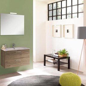 Mobile sottolavabo, lavabo e specchio Noa per vasca centrale rovere nabucco L 79 x H 50 x P 45.5 cm 2 cassetti