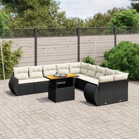 Set divani da giardino 11 pz con cuscini in polyrattan nero