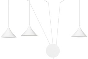 Sospensione Minimal 3 Luci Fujin In Acciao Bianco E Paralume A Cono