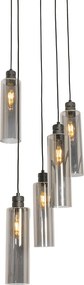 Lampada a sospensione moderna nera con vetro fumé 5 luci - Stavelot