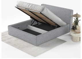 Letto matrimoniale imbottito grigio con spazio contenitivo e rete 200x200 cm Lounge L - Maison de Rêve