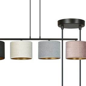 Lampadario 4 Luci Ganesha In Acciaio Nero E Paralumi In Tessuto Multicolore