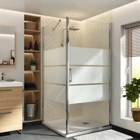 Porta doccia battente Remix L 97.5-100.5 cm x H 195 cm x SP 6 mm, profilo cromo, vetro smerigliato