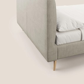 Selene letto imbottito con piedini naturali sfoderabile in tessuto impermeabile T02 panna